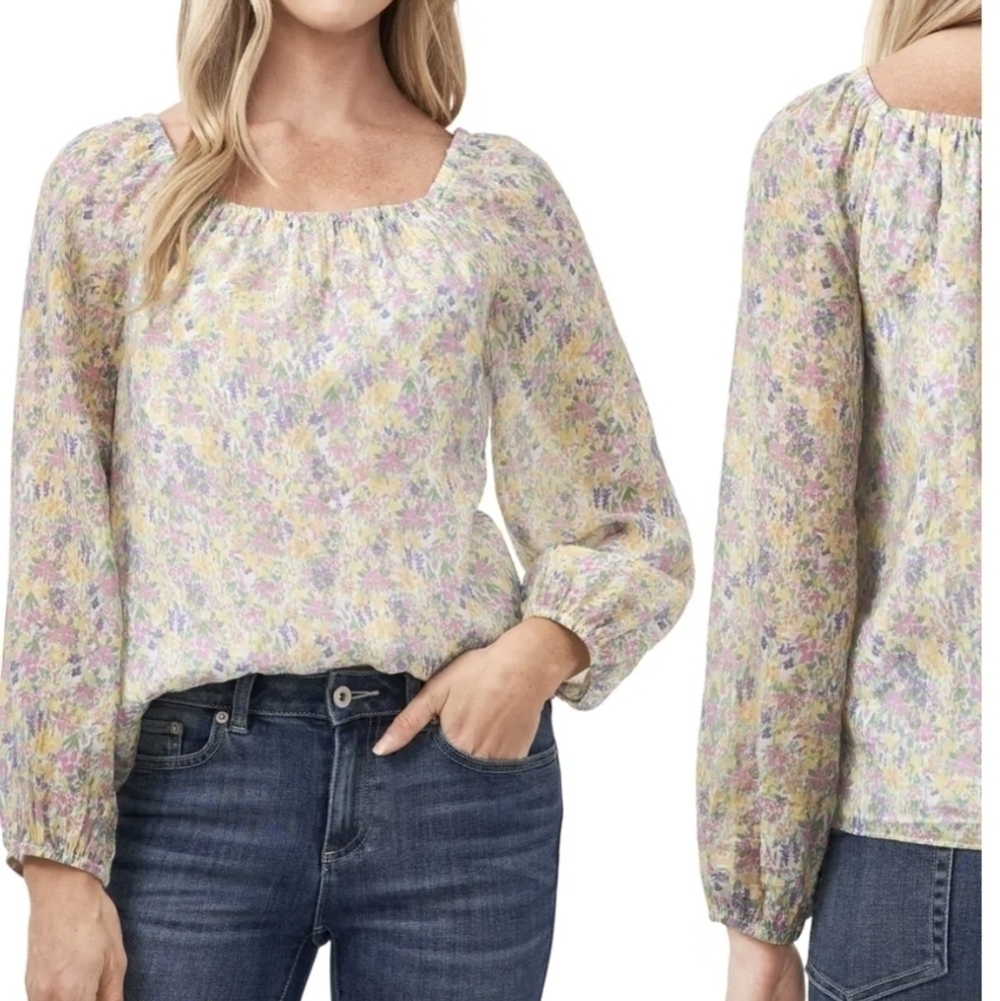 NWT Anthropologie CECE floral square neck Long Sleeve blouse top - Picture 1 of 9